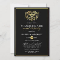 Elegant Gold & Black Masquerade Sweet 16 Party
