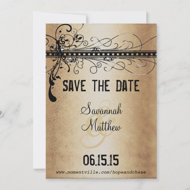 Elegant Gold & Black Medieval Renaissance Wedding Save The Date (Front)