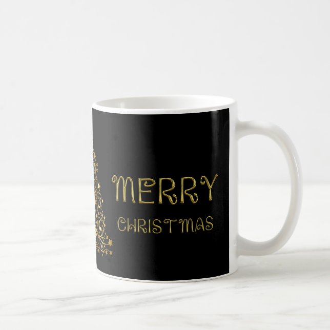 Elegant Gold Black Merry Christmas Tree Party Mug (Right)