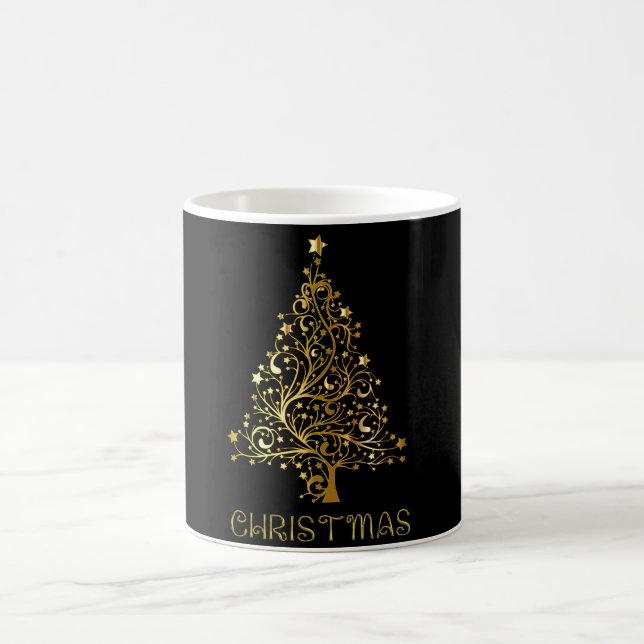 Elegant Gold Black Merry Christmas Tree Party Mug (Center)