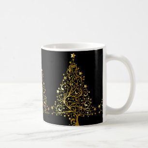 Elegant Gold Black Merry Christmas Tree Party Mug