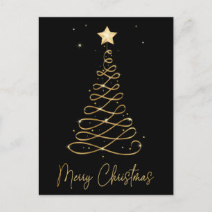 Elegant Gold & Black Merry Christmas Tree Postcar Postcard