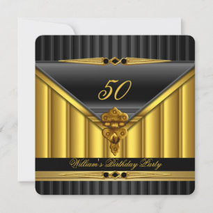 Elegant Gold Black Metal Lock Birthday Party 2 Invitation