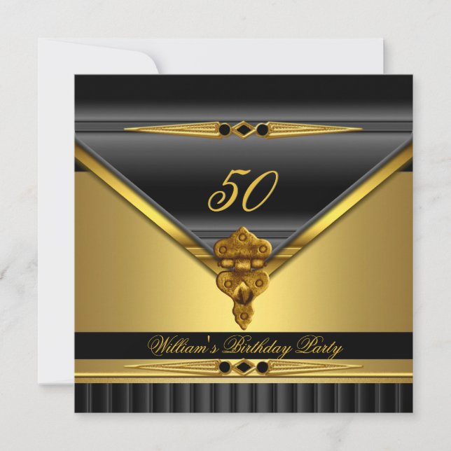 Elegant Gold Black Metal Lock Birthday Party Invitation (Front)