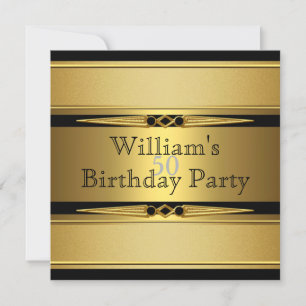 Elegant Gold Black Metal Look Birthday Party Invitation