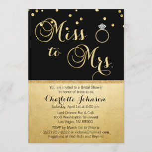 Elegant Gold Black Miss to Mrs. Bridal Shower Invitation