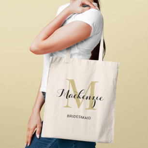 Elegant Gold Black Monogram Bridesmaid Tote Bag