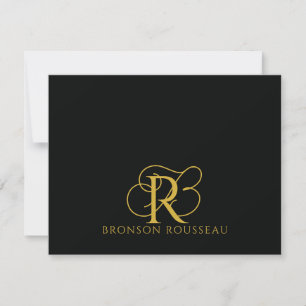Elegant Gold Black Monogram  Card