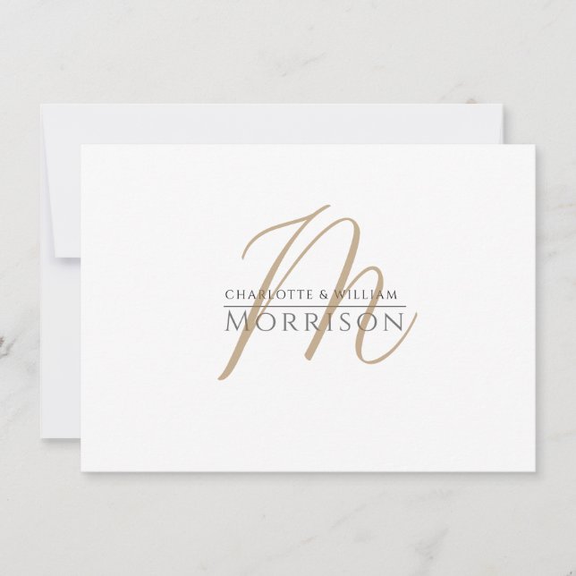 Elegant Gold Black Monogram Couples Card (Front)