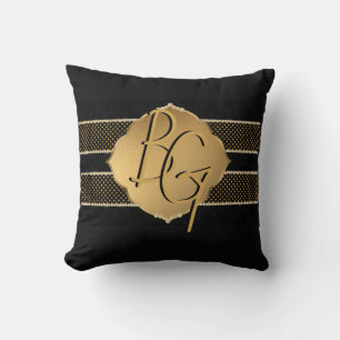 Elegant Gold Black Monogram Design Cushion