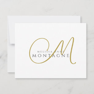 Elegant Gold Black Monogram Flat Note Card