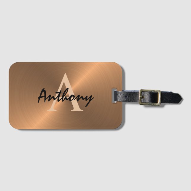 Elegant Gold Black Monogram Name Mens Luggage Tag (Front Horizontal)