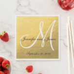 Elegant Gold Black Monogram Paper Napkins<br><div class="desc">Personalised Gold Foil Effect, Black and White Monogrammed Wedding Paper Napkins. Design by Elke Clarke ©. Available at www/zazzle.com/monogramgallery*. (Gold Foil is a printed photo effect). Elegant script fonts. Customise with your bride and groom names, monogram initial, wedding date and adding colours. Also great for wedding showers, modern glamour wedding...</div>