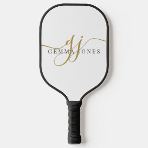 Elegant Gold Black Monogram Pickleball Paddle