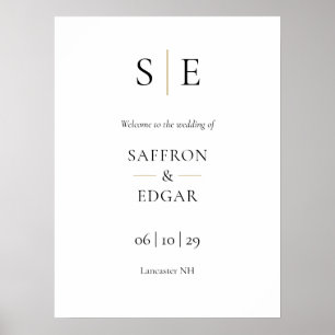 Elegant Gold Black Monogram Wedding Welcome Sign