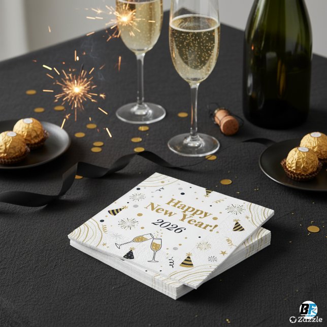 Elegant Gold & Black New Year ,Customizable  Napkin (#happynewyear)