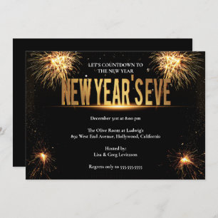 Elegant Gold & Black New Years Eve Party Invitation