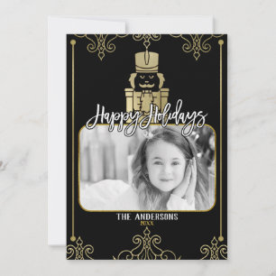 Elegant Gold Black Nutcracker Holiday Photo Card