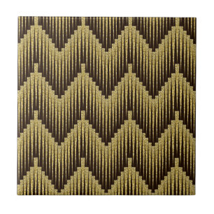 Elegant Gold Black Ornamental Pattern Decorative Tile