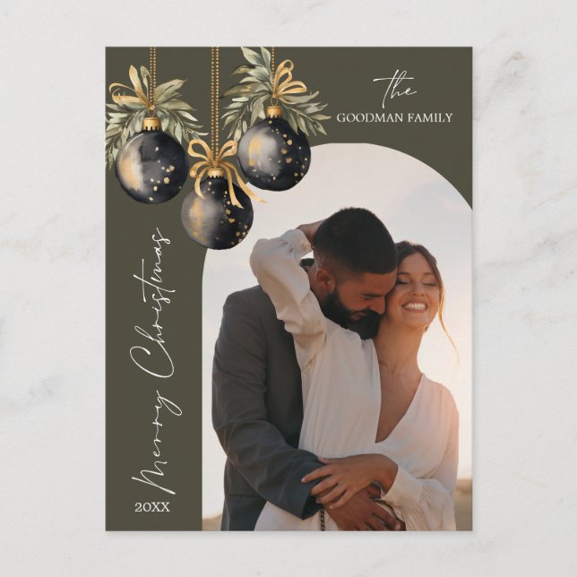 Elegant Gold Black Ornaments Arch Photo Holiday (Front)