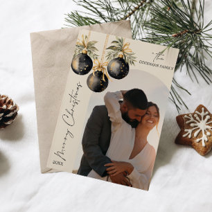 Elegant Gold Black Ornaments TWO Photo CHRISTMAS Holiday Card