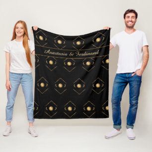 Elegant Gold Black Pattern Personalise Fleece Blanket