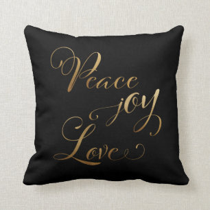 Elegant Gold Black Peace Joy Love Christmas Cushion