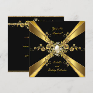 Elegant Gold Black Pearl Jewel Birthday Party 2 Invitation