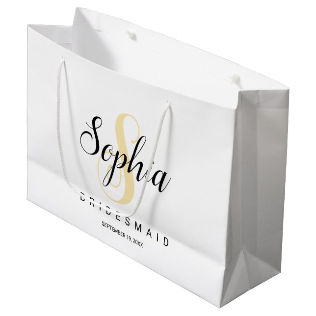 Elegant Gold & Black Personalised Bridesmaid Large Gift Bag (Front Angled)