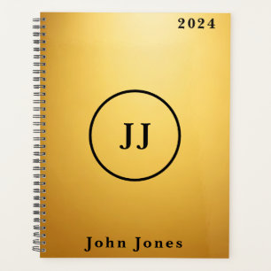 Elegant Gold Black Personalised Monogram Initials Planner