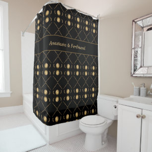 Elegant Gold Black Personalize Shower Curtain
