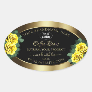 Elegant Gold Black Product Label Yellow Roses Logo