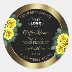 Elegant Gold Black Product Label Yellow Roses Logo