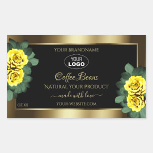 Elegant Gold Black Product Label Yellow Roses Logo