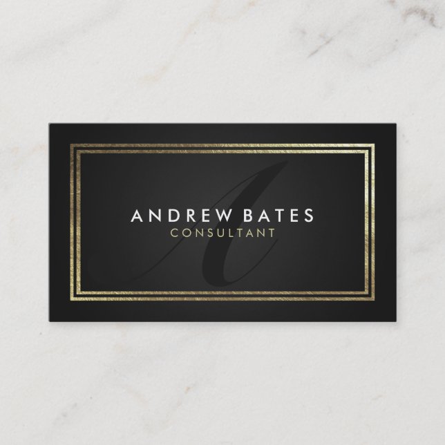 Elegant gold black professional modern monogram business card (Front)