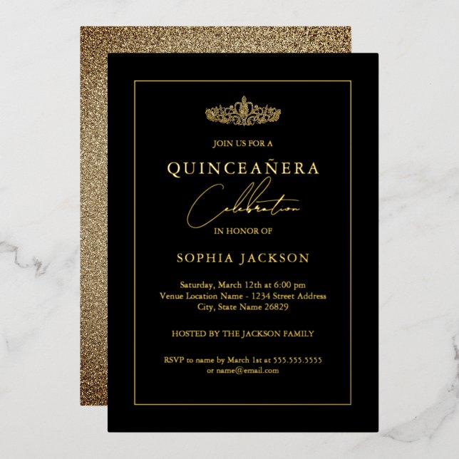 Elegant Gold Black Quinceanera 15th  (Front/Back)