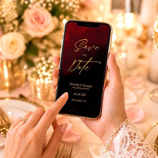 Elegant Gold Black Red Wedding Save the Date Card (Creator Uploaded)