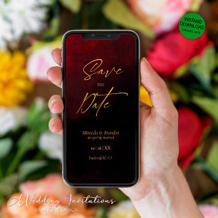 Elegant Gold Black Red Wedding Save the Date Card