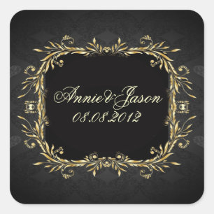 Elegant Gold black Regal formal Wedding Square Sticker