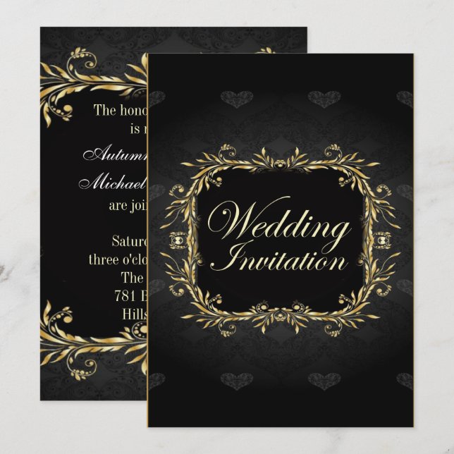 Elegant Gold black Regal Wedding Invitation (Front/Back)