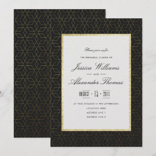 Elegant Gold & Black Rehearsal Dinner Invitation