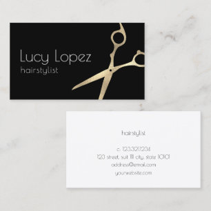 Elegant gold & black scissors hairstylist business card