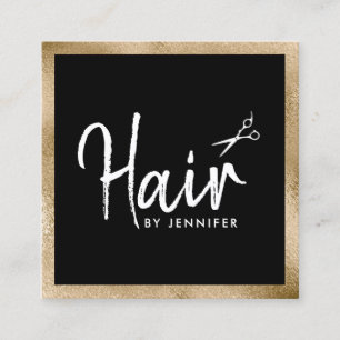 Elegant gold & black scissors hairstylist square business card