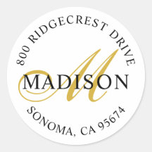 Elegant Gold Black Script Monogram Return Address 