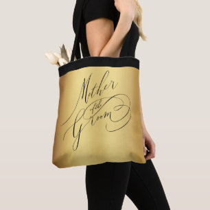 Elegant Gold Black Script Mother of the Groom Tote Bag