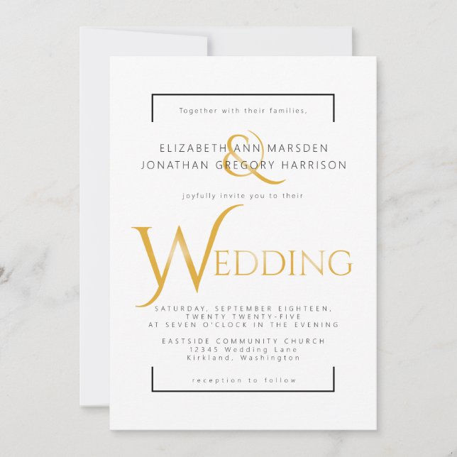Elegant Gold & Black Scripture Religious Wedding Invitation (Front)
