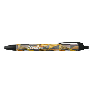 Elegant gold black silver geometric triangles  black ink pen