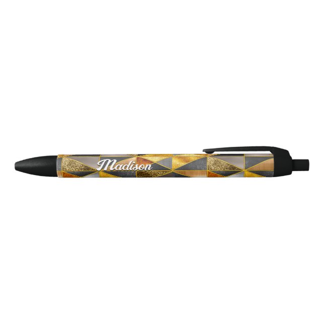 Elegant gold black silver geometric triangles  black ink pen (Top)
