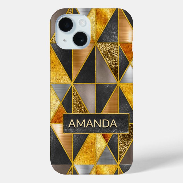 Elegant gold black silver geometric triangles  Case-Mate iPhone case (Back)