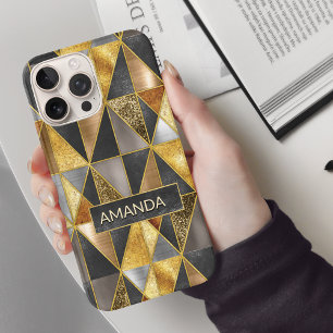 Elegant gold black silver geometric triangles  iPhone 16 pro case
